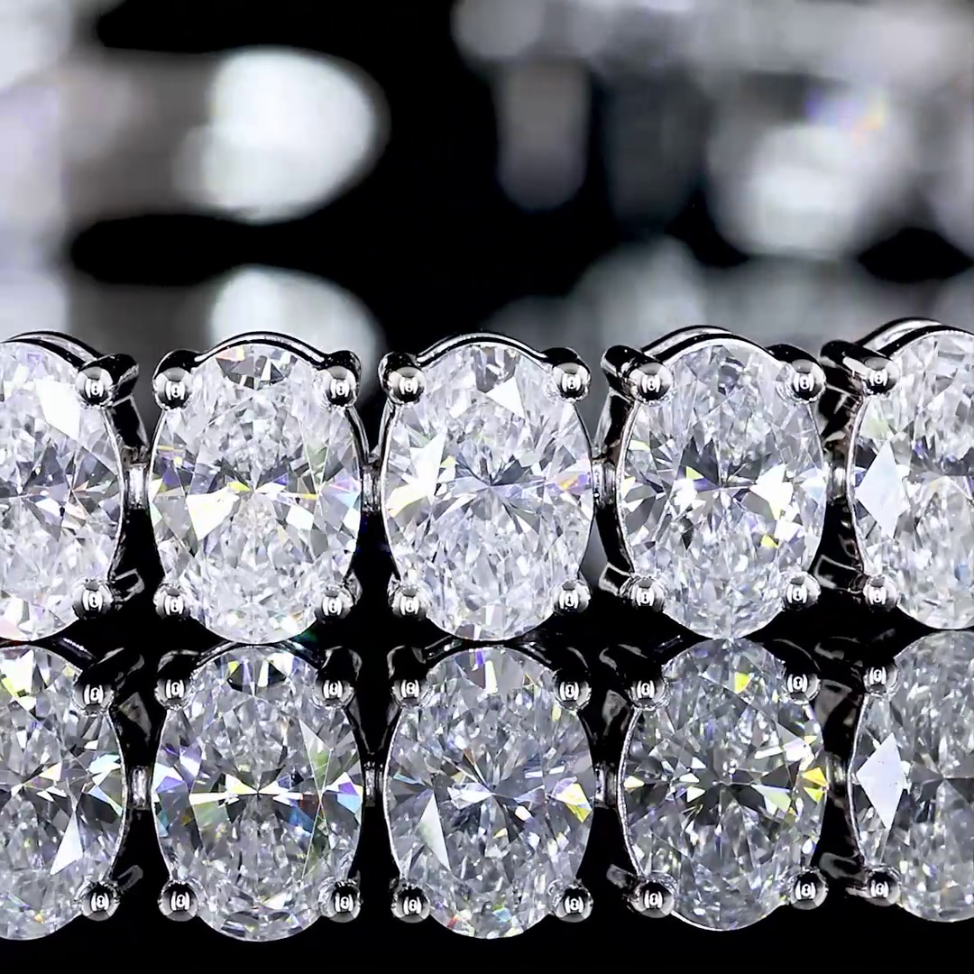 Lab-Grown 9.12 Carat Oval E-VS Diamond 14K White Gold Tennis Bracelet