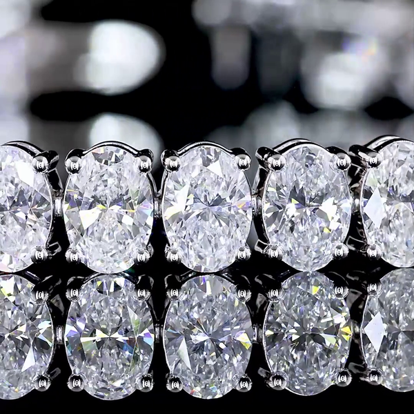 Lab-Grown 9.12 Carat Oval E-VS Diamond 14K White Gold Tennis Bracelet