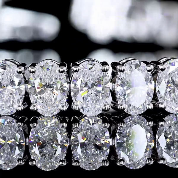 Lab-Grown 9.81 Carat Oval E-VS Diamond 14K White Gold Tennis Bracelet