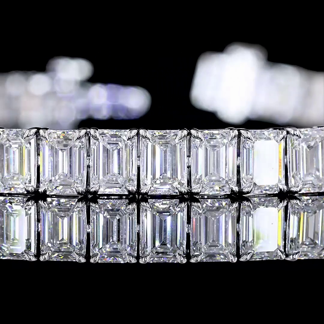 Lab-Grown 12.45 Carat Emerald E-VS Diamond 14K White Gold Tennis Bracelet
