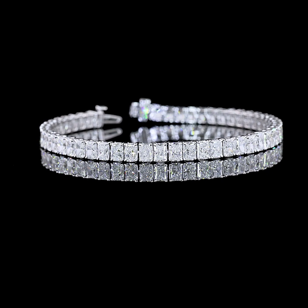 Lab-Grown 12.33 Carat Radiant F-VS Diamond 14K White Gold Tennis Bracelet