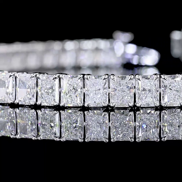 Lab-Grown 12.33 Carat Radiant F-VS Diamond 14K White Gold Tennis Bracelet
