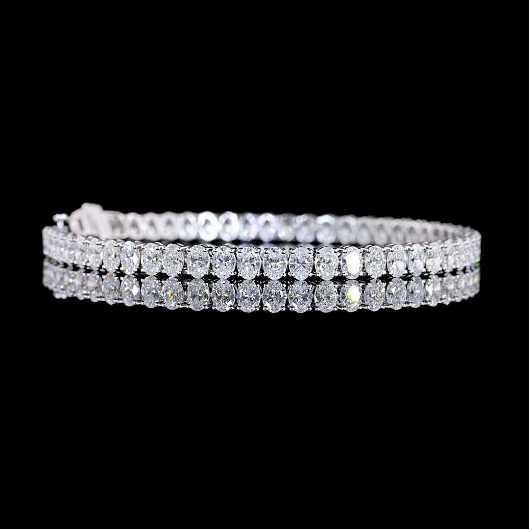 Lab-Grown 9.55 Carat Oval E-VS Diamond 14K White Gold Tennis Bracelet
