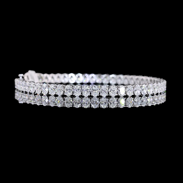 Lab-Grown 9.55 Carat Oval E-VS Diamond 14K White Gold Tennis Bracelet