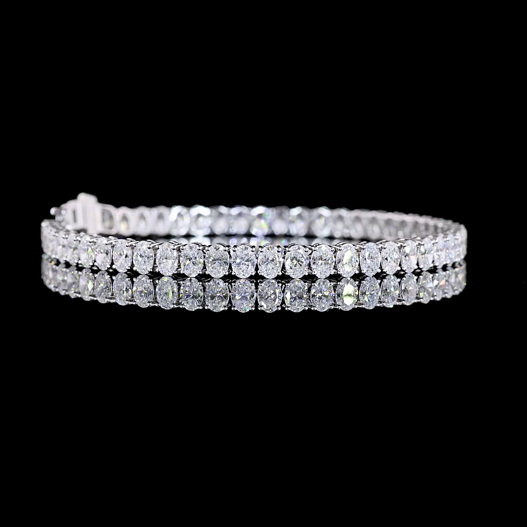 Lab-Grown 9.67 Carat Oval E-VS Diamond 14K White Gold Tennis Bracelet
