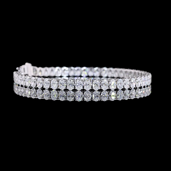 Lab-Grown 9.67 Carat Oval E-VS Diamond 14K White Gold Tennis Bracelet