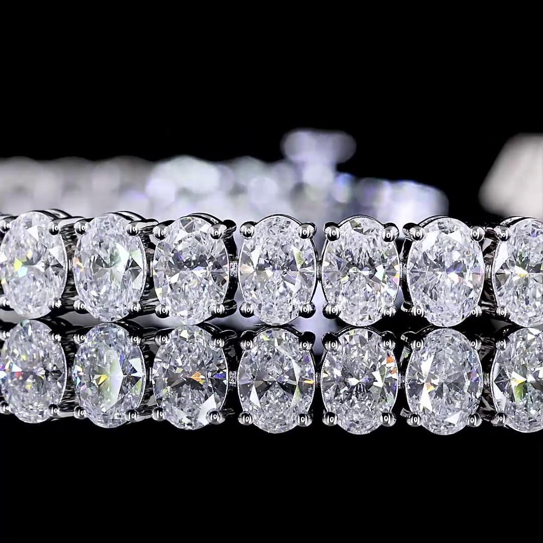 Lab-Grown 9.67 Carat Oval E-VS Diamond 14K White Gold Tennis Bracelet