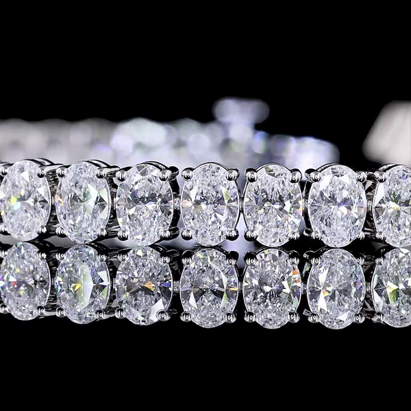 Lab-Grown 9.67 Carat Oval E-VS Diamond 14K White Gold Tennis Bracelet