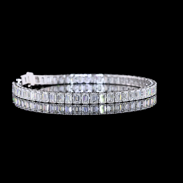 Lab-Grown 13.41 Carat Emerald E-VS Diamond 14K White Gold Tennis Bracelet