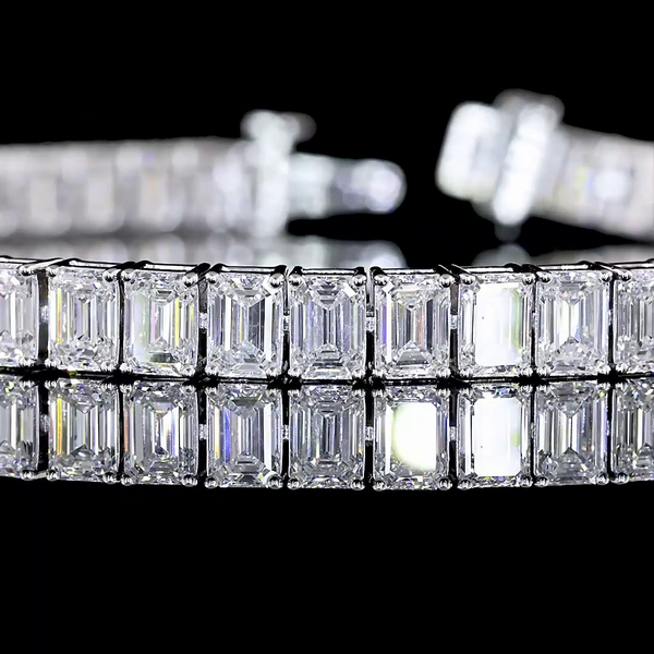 Lab-Grown 13.34 Carat Emerald E-VS Diamond 14K White Gold Tennis Bracelet