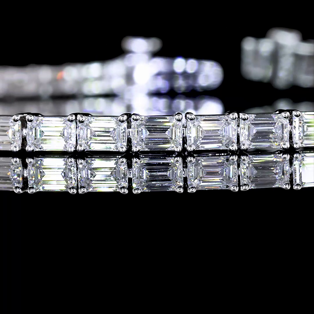 Lab-Grown 4.95 Carat Emerald E-VS Diamond 14K White Gold Tennis Bracelet