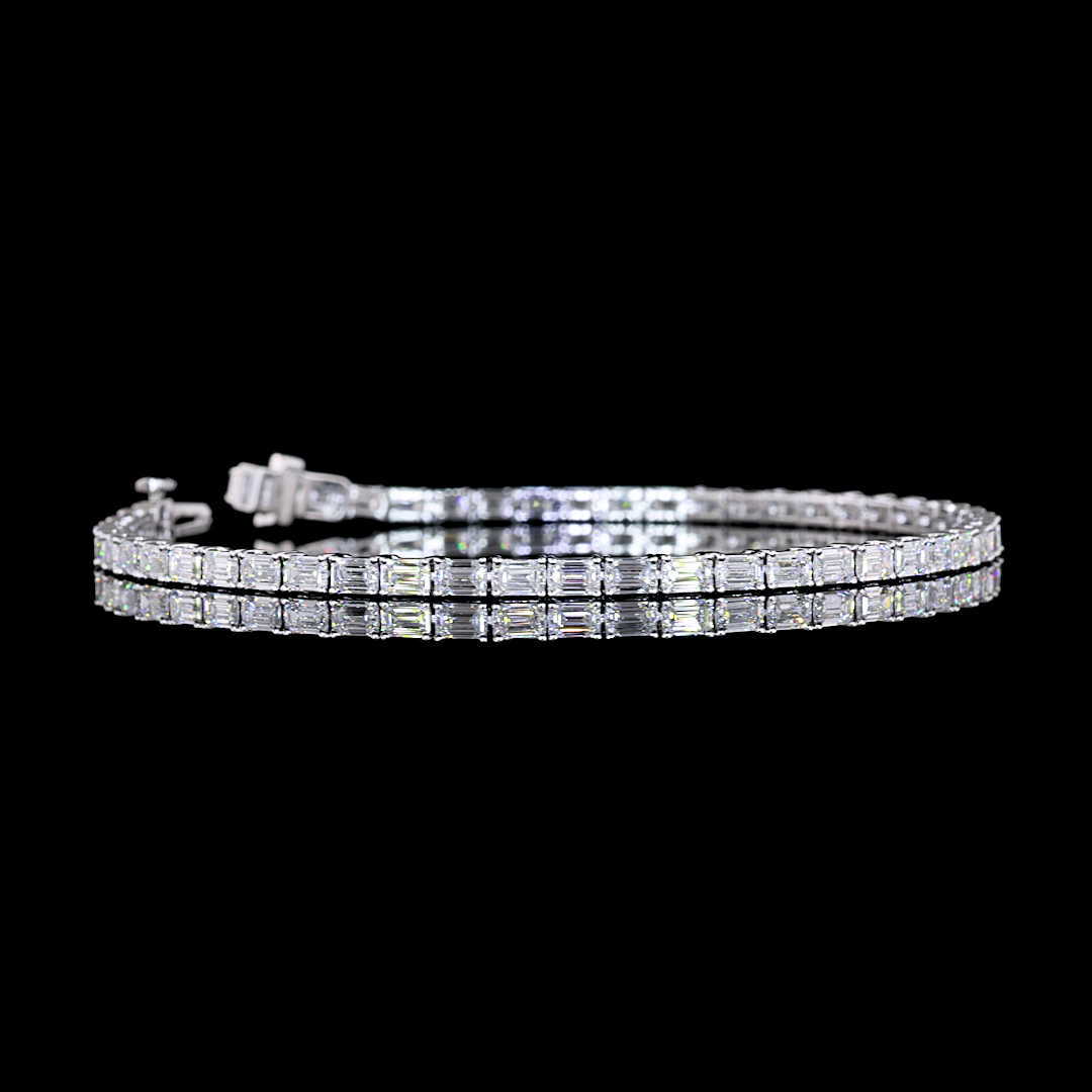 Lab-Grown 4.95 Carat Emerald E-VS Diamond 14K White Gold Tennis Bracelet