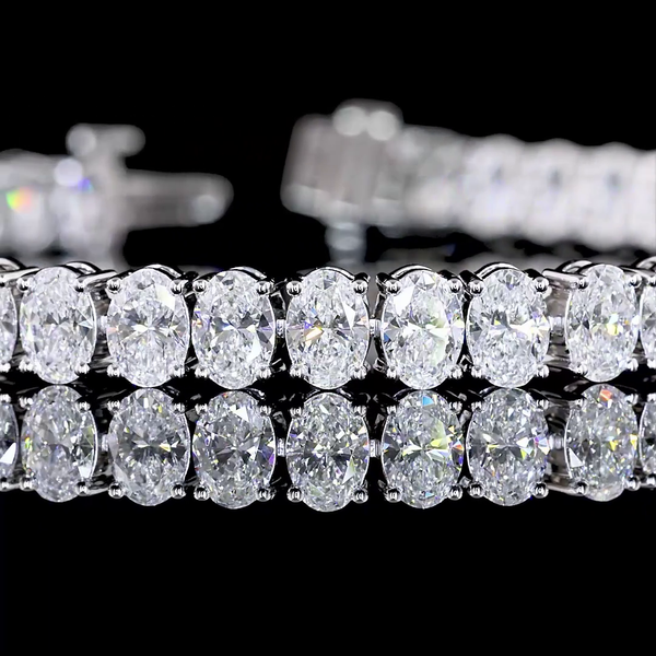 Lab-Grown 11.08 Carat Oval E-VS Diamond 14K White Gold Tennis Bracelet