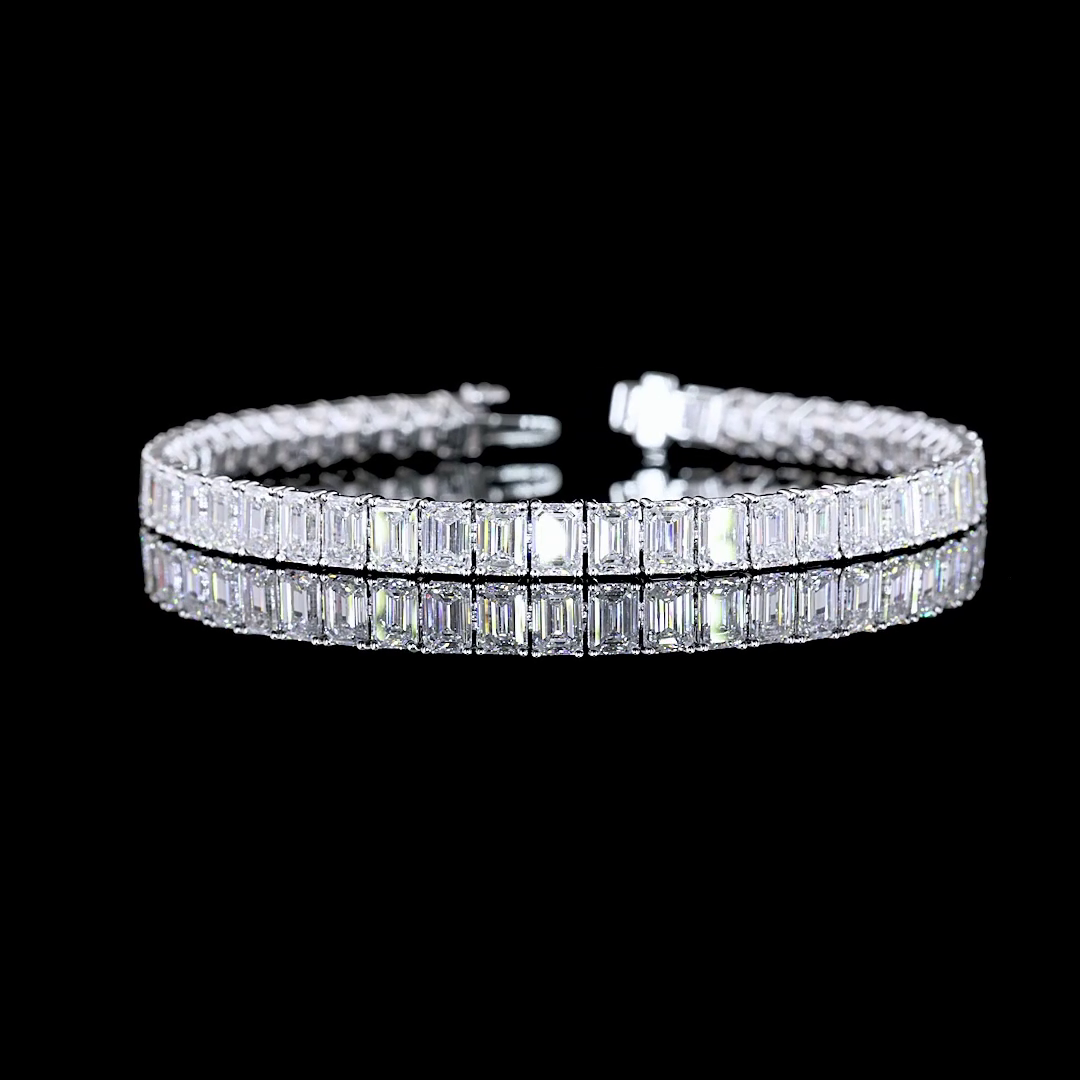 Lab-Grown 16.56 Carat Emerald E-VS Diamond 14K White Gold Tennis Bracelet