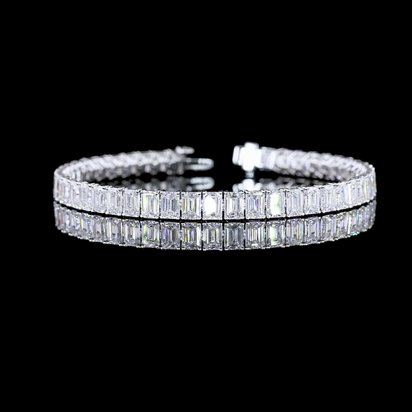 Lab-Grown 16.56 Carat Emerald E-VS Diamond 14K White Gold Tennis Bracelet