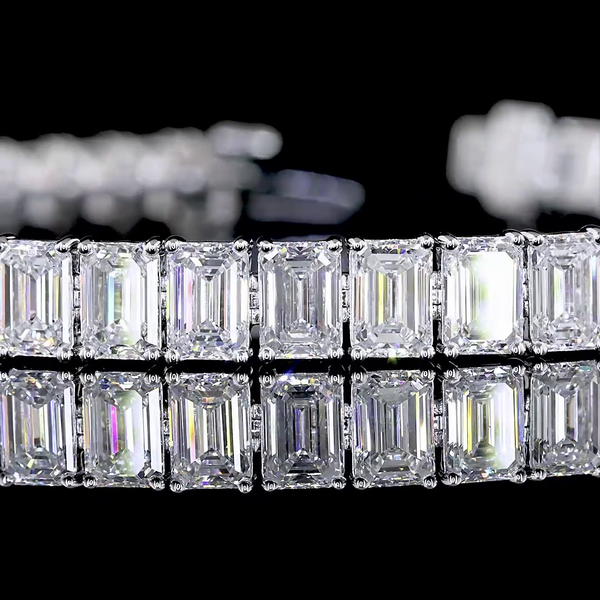 Lab-Grown 16.56 Carat Emerald E-VS Diamond 14K White Gold Tennis Bracelet