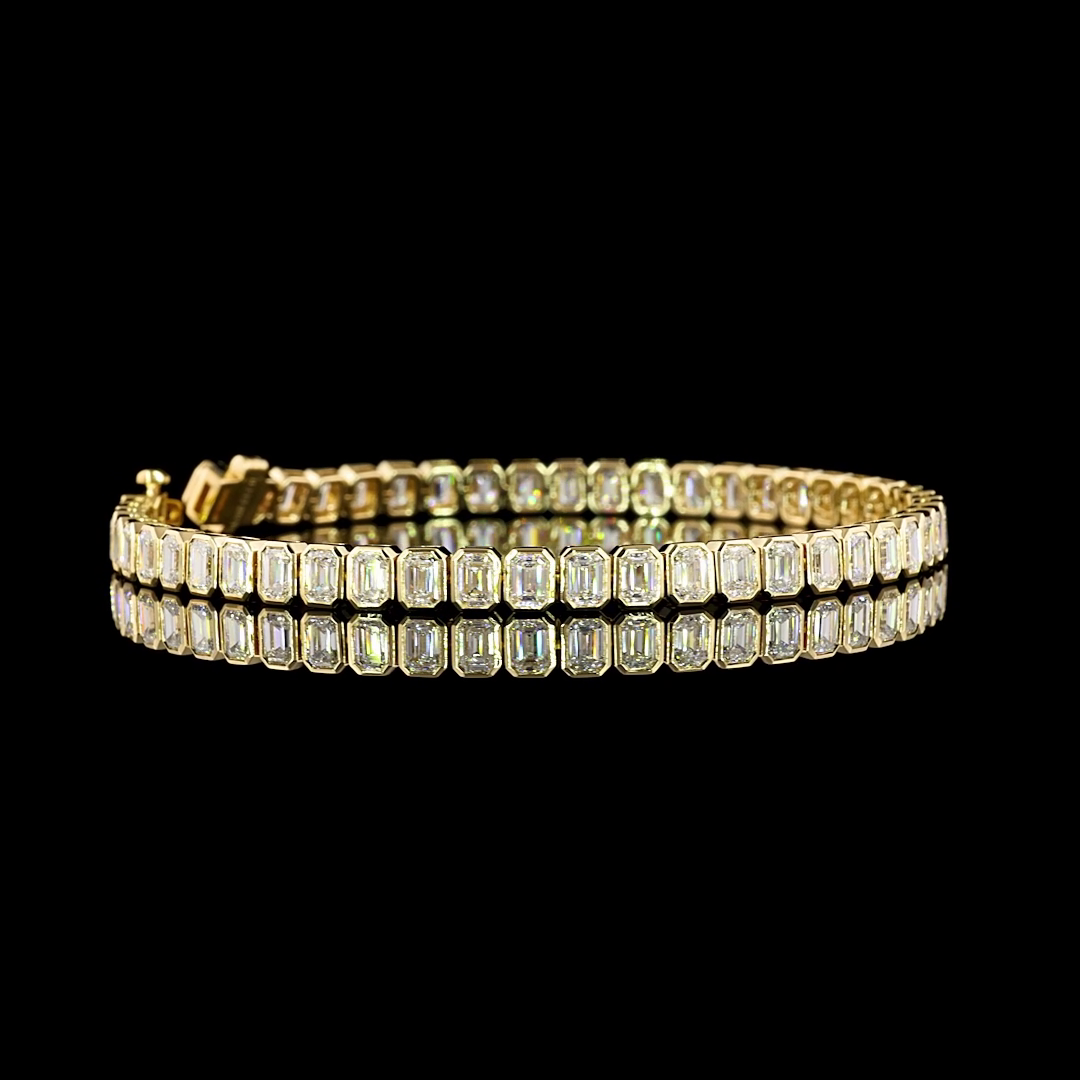 Lab-Grown 6.95 Carat Emerald D-VS1 Diamond 14K Yellow Gold Tennis Bracelet