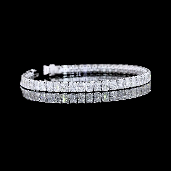 Lab-Grown 13.89 Carat Radiant E-VS Diamond 14K White Gold Tennis Bracelet