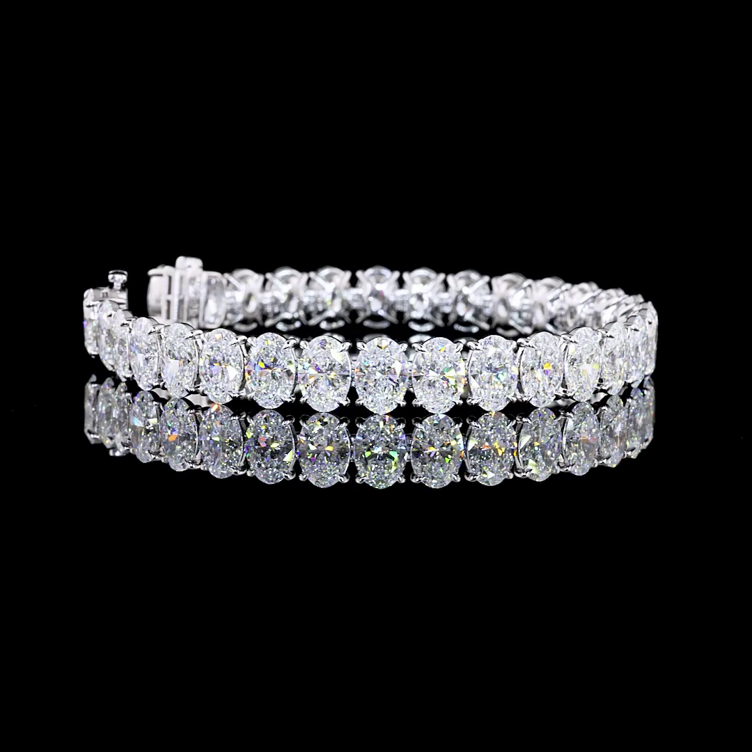 Lab-Grown 30.92 Carat Oval E-VS Diamond 14K White Gold Tennis Bracelet