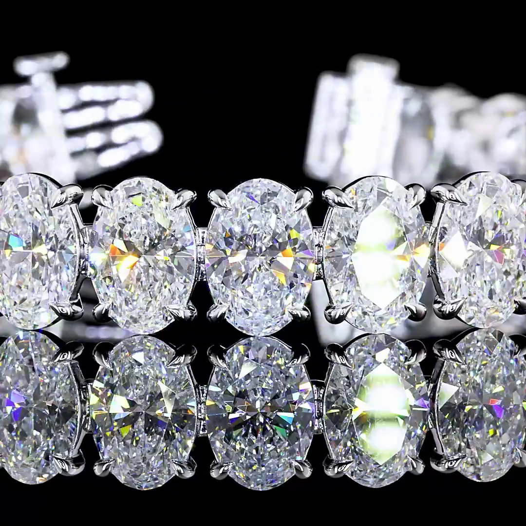 Lab-Grown 30.92 Carat Oval E-VS Diamond 14K White Gold Tennis Bracelet