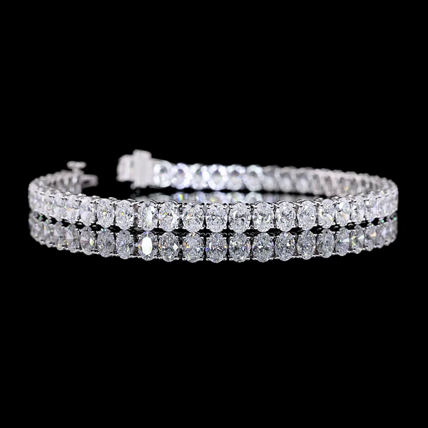 Lab-Grown 10.62 Carat Oval F-VS2 Diamond 14K White Gold Tennis Bracelet