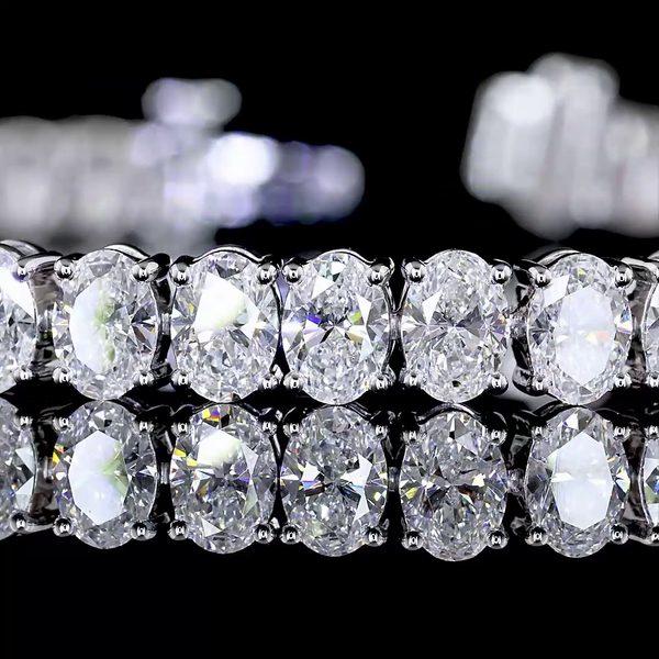Lab-Grown 10.62 Carat Oval F-VS2 Diamond 14K White Gold Tennis Bracelet