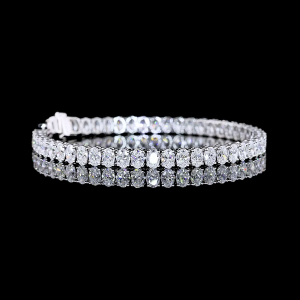 Lab-Grown 10.73 Carat Oval E-VS Diamond 14K White Gold Tennis Bracelet