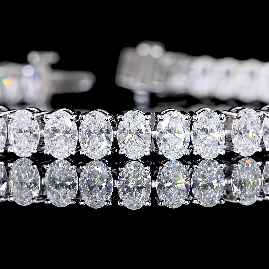 Lab-Grown 10.73 Carat Oval E-VS Diamond 14K White Gold Tennis Bracelet