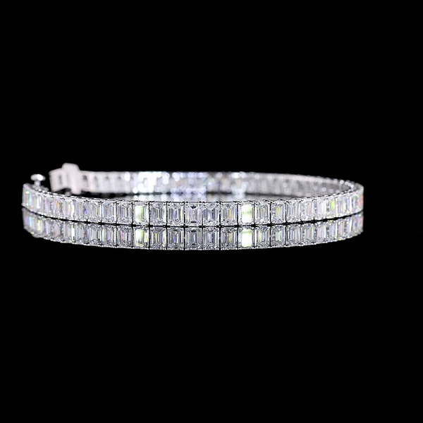 Lab-Grown 10.63 Carat Emerald F-VS Diamond 14K White Gold Tennis Bracelet