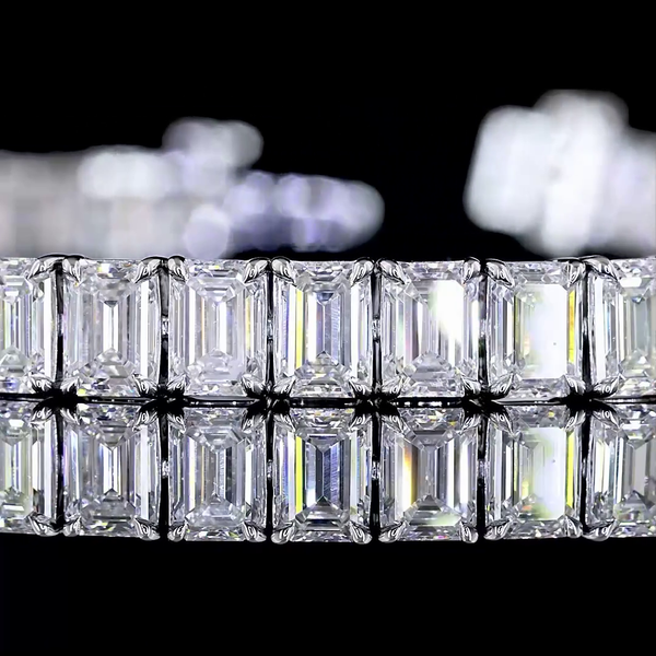 Lab-Grown 10.63 Carat Emerald F-VS Diamond 14K White Gold Tennis Bracelet