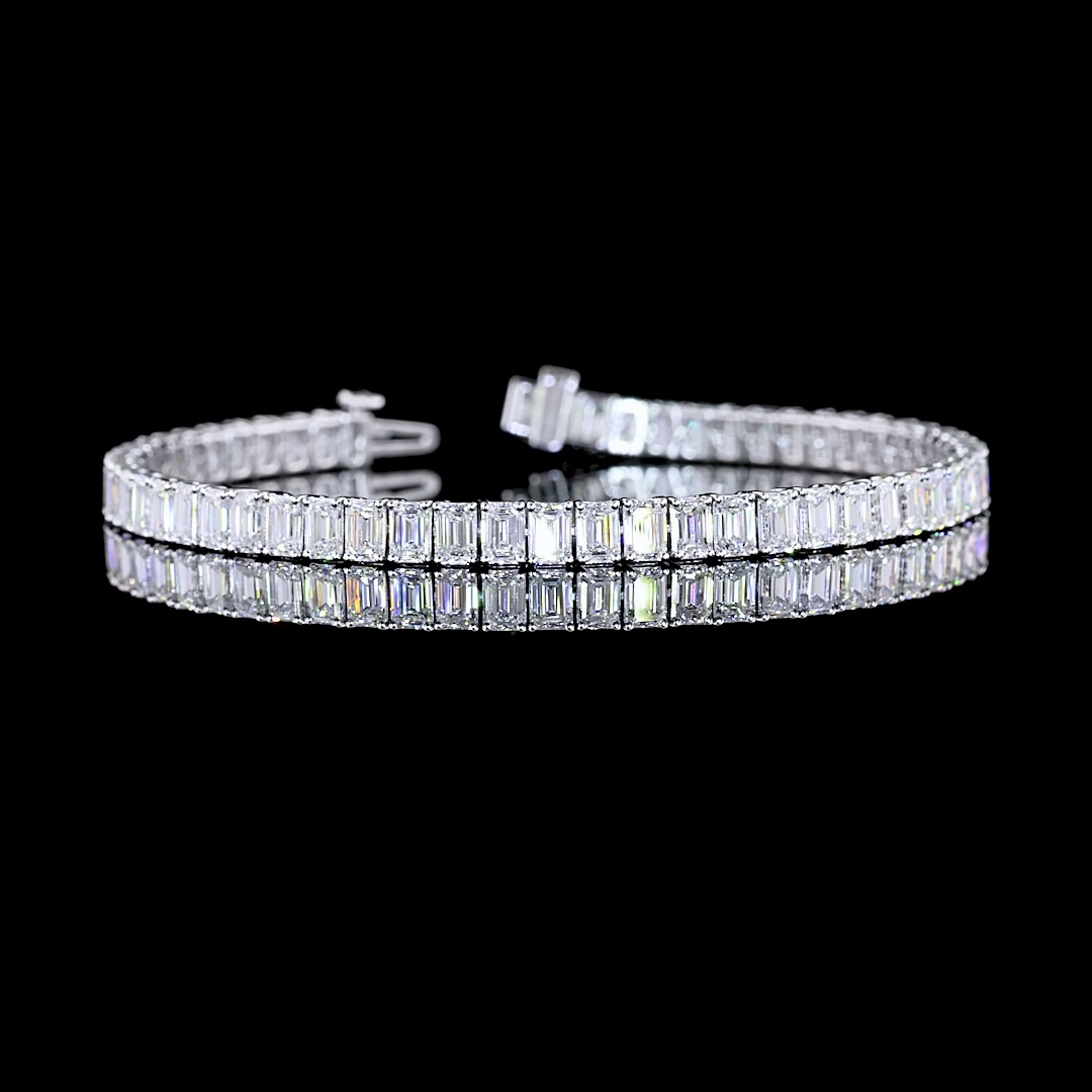 Lab-Grown 11.23 Carat Emerald E-VS Diamond 14K White Gold Tennis Bracelet