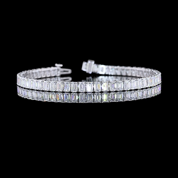 Lab-Grown 11.23 Carat Emerald E-VS Diamond 14K White Gold Tennis Bracelet