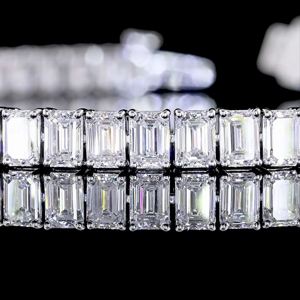 Lab-Grown 11.23 Carat Emerald E-VS Diamond 14K White Gold Tennis Bracelet