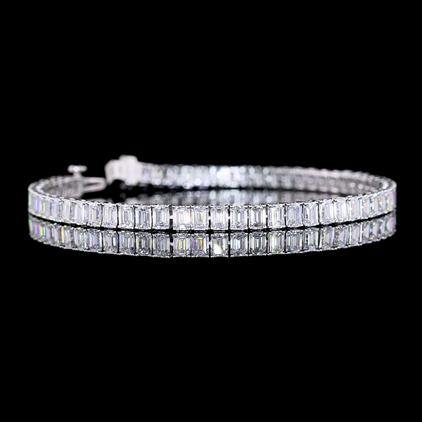 Lab-Grown 9.8 Carat Emerald E-VS Diamond 14K White Gold Tennis Bracelet