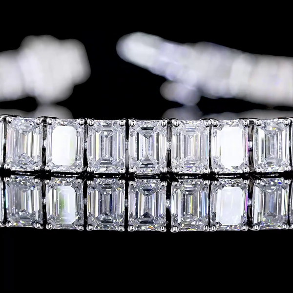 Lab-Grown 9.8 Carat Emerald E-VS Diamond 14K White Gold Tennis Bracelet