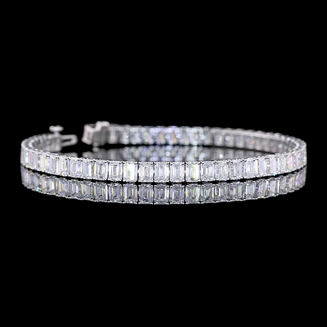 Lab-Grown 9.83 Carat Emerald E-VS Diamond 14K White Gold Tennis Bracelet