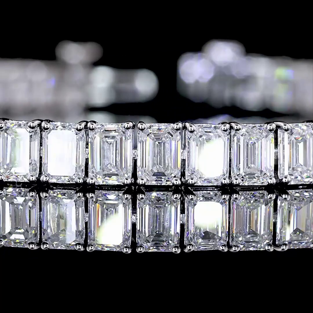 Lab-Grown 9.83 Carat Emerald E-VS Diamond 14K White Gold Tennis Bracelet