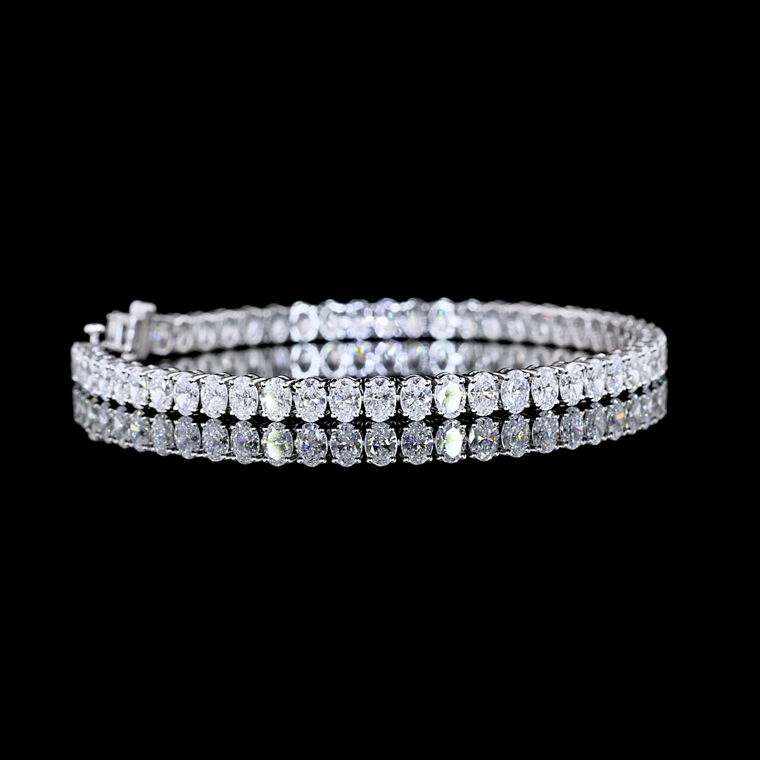 Lab-Grown 8.77 Carat Oval E-VS Diamond 14K White Gold Tennis Bracelet