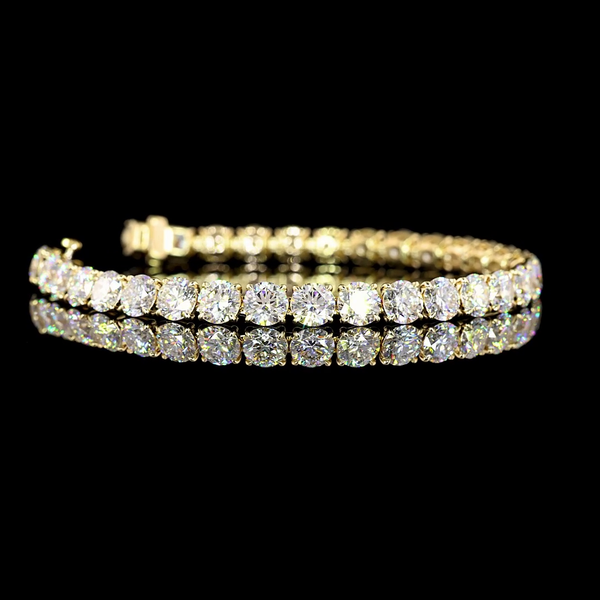 Lab-Grown 16.32 Carat Round E-VS Diamond 14K Yellow Gold Tennis Bracelet