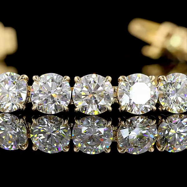 Lab-Grown 16.32 Carat Round E-VS Diamond 14K Yellow Gold Tennis Bracelet