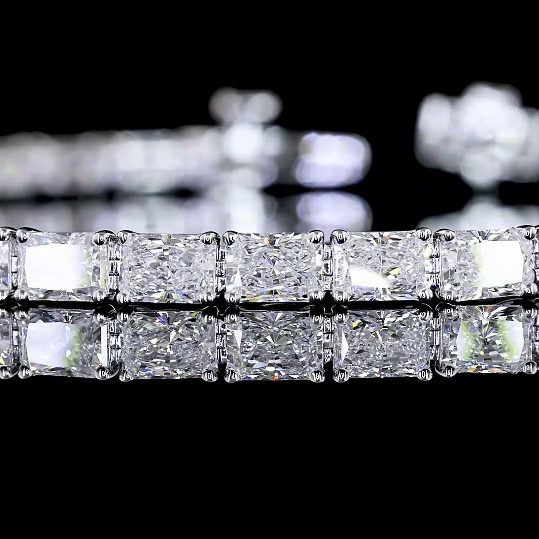 Lab-Grown 8.15 Carat Radiant E-VS Diamond 14K White Gold Tennis Bracelet