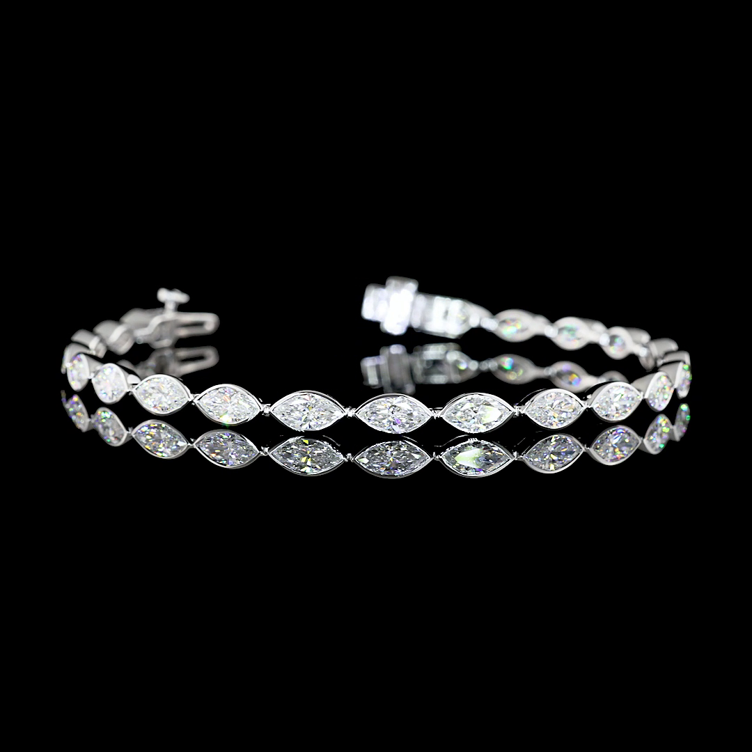 Lab-Grown 5.67 Carat Marquise E-VS Diamond 14K White Gold Tennis Bracelet