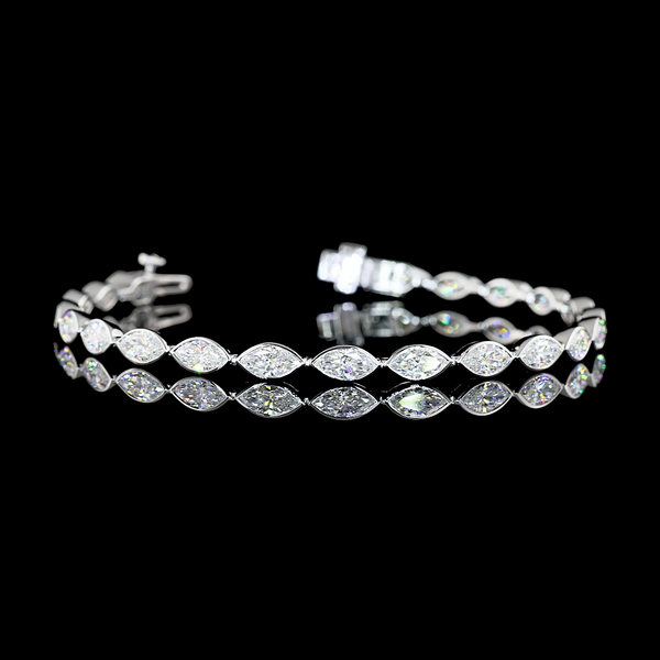 Lab-Grown 5.67 Carat Marquise E-VS Diamond 14K White Gold Tennis Bracelet