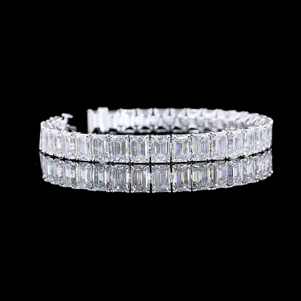 Lab-Grown 35.48 Carat Emerald E-VS1 Diamond 14K White Gold Tennis Bracelet