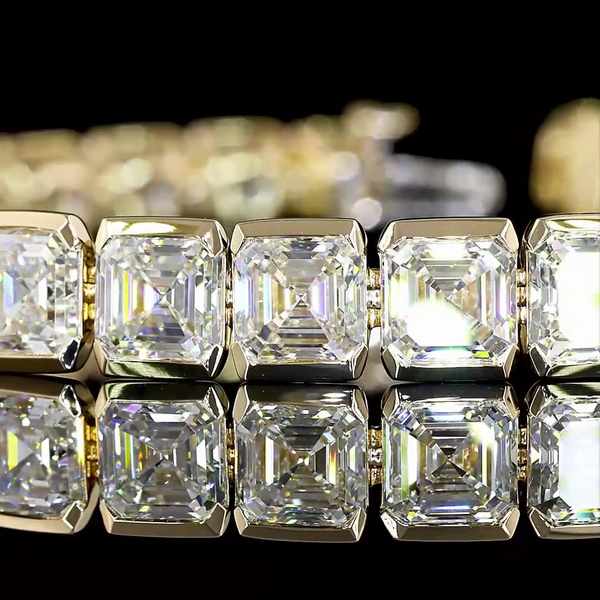 Lab-Grown 32.48 Carat Asscher F-VS2 Diamond 14K Yellow Gold Tennis Bracelet