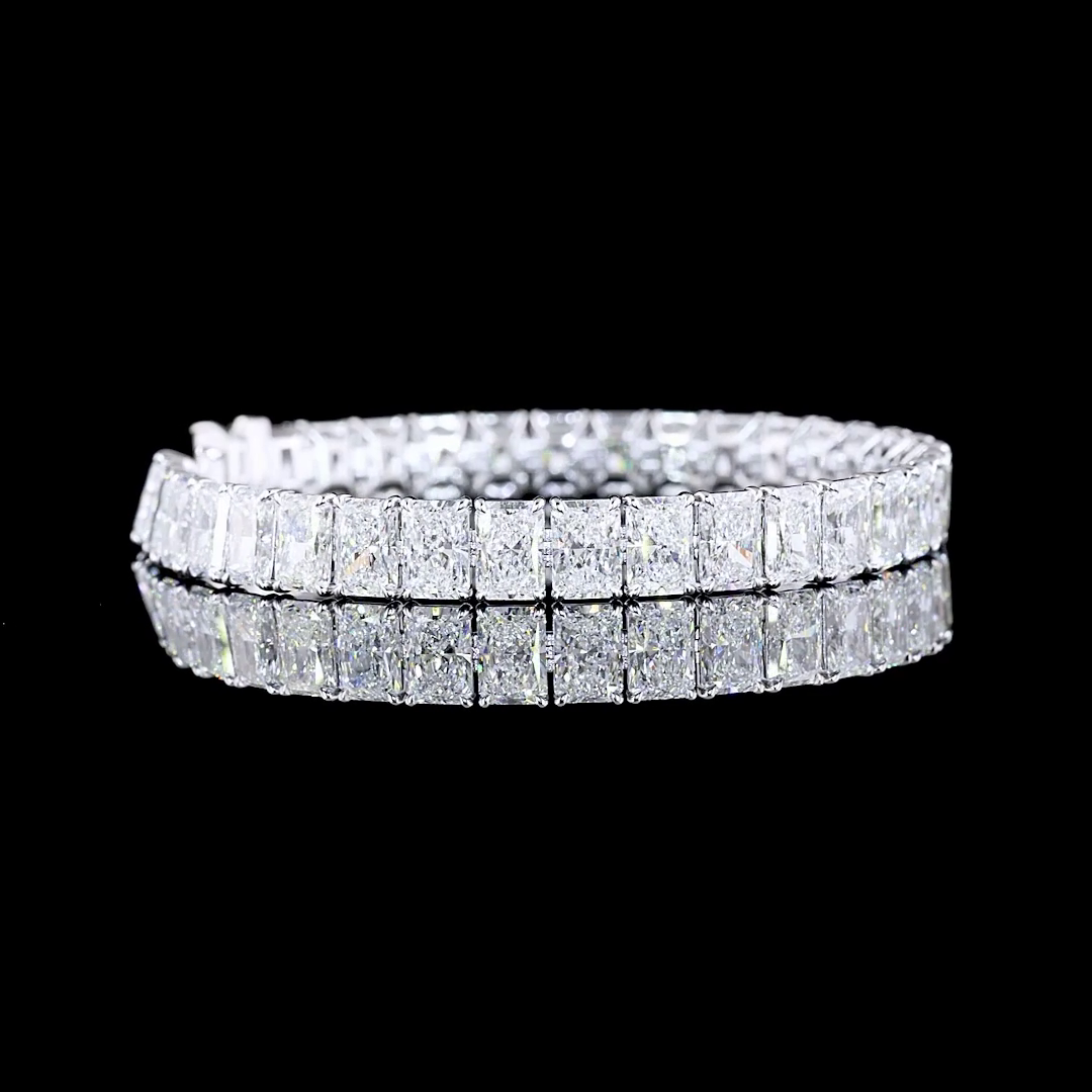Lab-Grown 35.27 Carat Radiant E-VVS1 Diamond 14K White Gold Tennis Bracelet