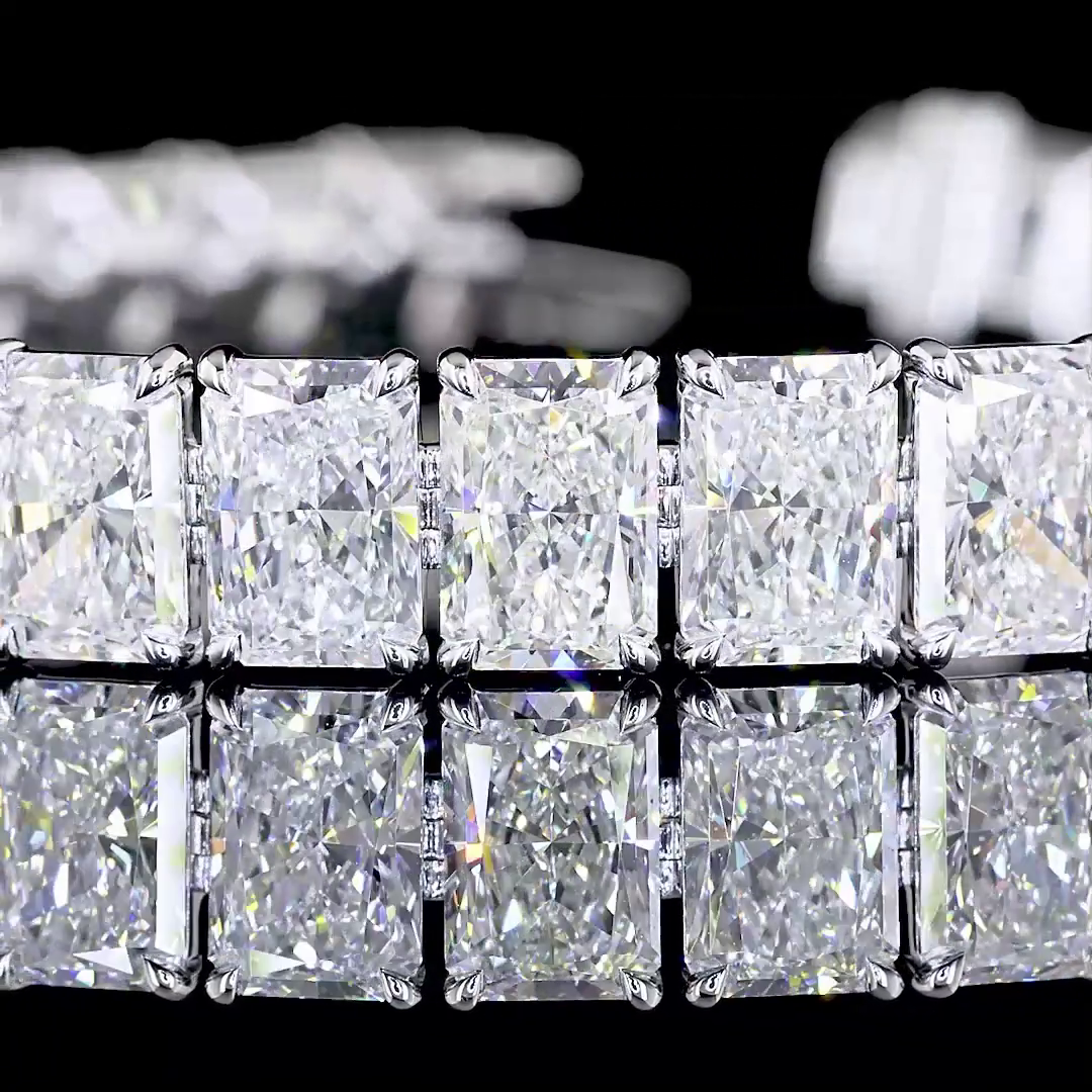 Lab-Grown 35.27 Carat Radiant E-VVS1 Diamond 14K White Gold Tennis Bracelet