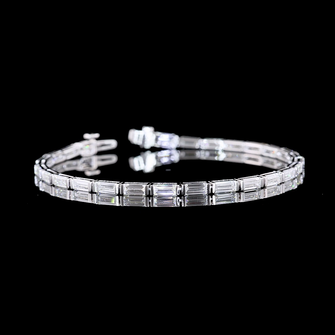 Lab-Grown 6.35 Carat Baguette F-VS2 Diamond 14K White Gold Tennis Bracelet