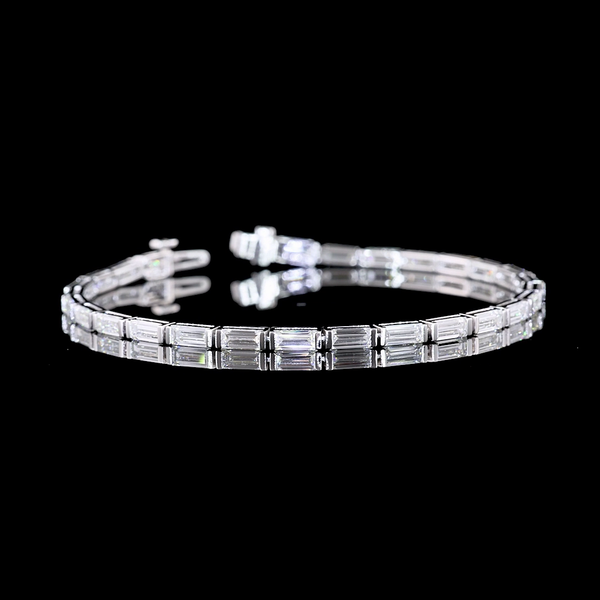 Lab-Grown 6.35 Carat Baguette F-VS2 Diamond 14K White Gold Tennis Bracelet