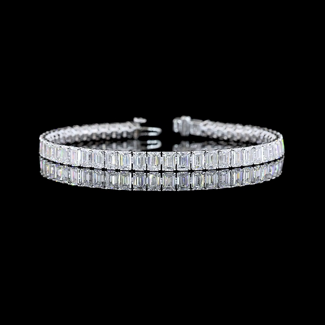 Lab-Grown 14.01 Carat Emerald E-VS Diamond 14K White Gold Tennis Bracelet